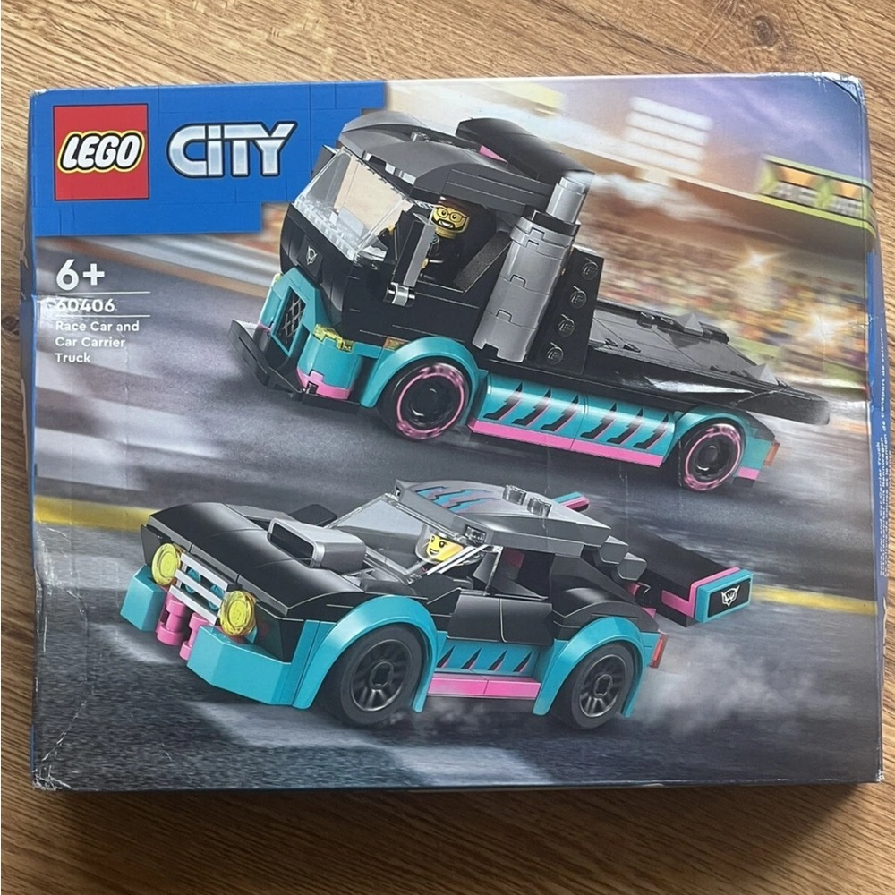 LEGO City Race Car and Carrier - Ages 6 + / 328 pcs. Black, Blue, and Pink. New!